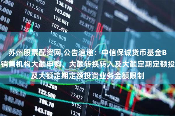 苏州股票配资网 公告速递：中信保诚货币基金B类份额调整部分销售机构大额申购、大额转换转入及大额定期定额投资业务金额限制